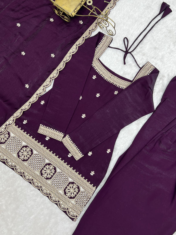 Purple Roman Silk Farshi Shalwar Set ClothsVilla