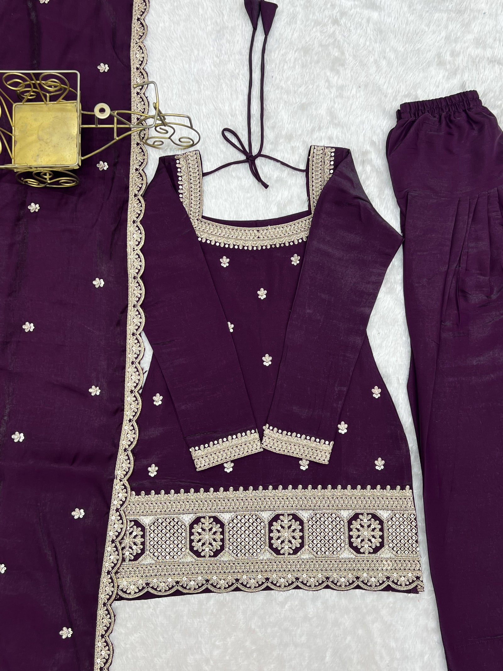 Purple Roman Silk Farshi Shalwar Set ClothsVilla
