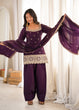 Load image into Gallery viewer, Purple Roman Silk Farshi Shalwar Set ClothsVilla