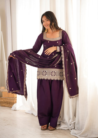 Purple Roman Silk Farshi Shalwar Set ClothsVilla