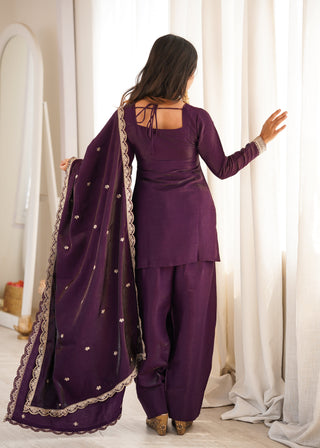 Purple Roman Silk Farshi Shalwar Set ClothsVilla