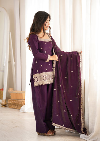 Purple Roman Silk Farshi Shalwar Set ClothsVilla