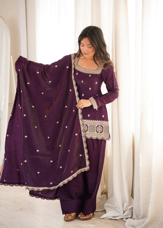 Purple Roman Silk Farshi Shalwar Set ClothsVilla