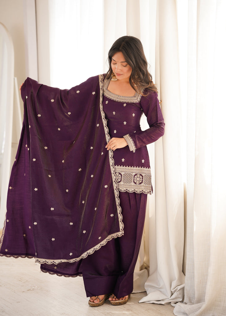 Purple Roman Silk Farshi Shalwar Set ClothsVilla