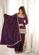 Load image into Gallery viewer, Purple Roman Silk Farshi Shalwar Set ClothsVilla