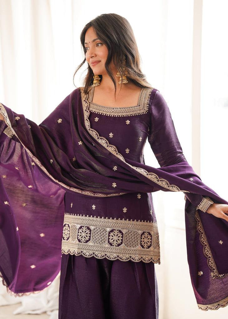 Purple Roman Silk Farshi Shalwar Set ClothsVilla