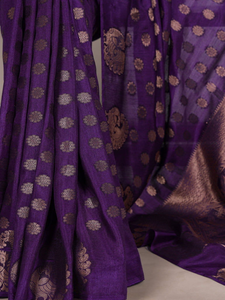 Purple Roop Silk Saree with Zari Weaving & Elegant Lace-Touch Blouse ClothsVilla