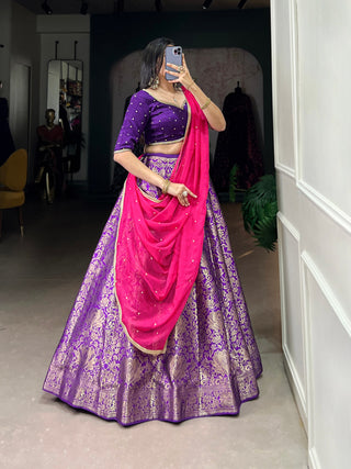 Purple Royal Drape Jacquard Silk Lehenga  Majestic Elegance