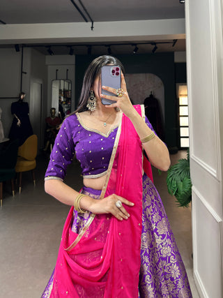 Purple Royal Drape Jacquard Silk Lehenga  Majestic Elegance