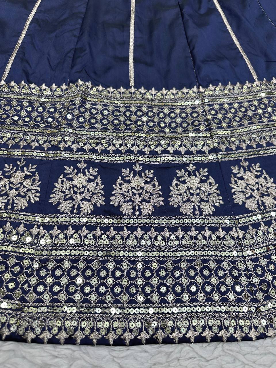 Blue Royal Tapeta Silk Lehenga Set with Sequin Embroidery & Organza Dupatta ClothsVilla