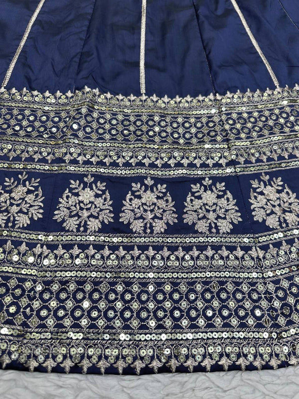 Blue Royal Tapeta Silk Lehenga Set with Sequin Embroidery & Organza Dupatta ClothsVilla