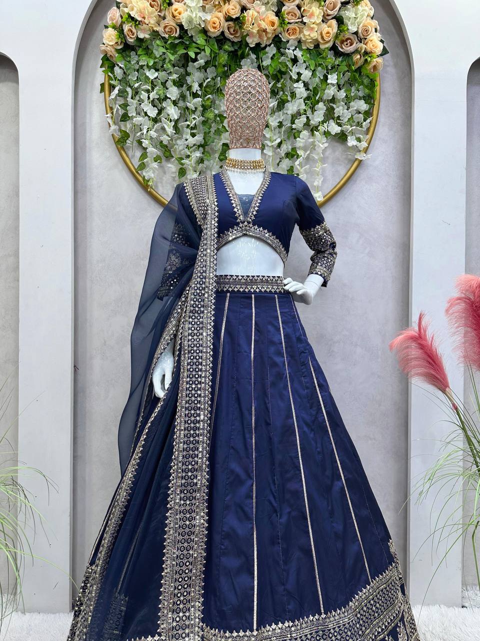Blue Royal Tapeta Silk Lehenga Set with Sequin Embroidery & Organza Dupatta Secondary image