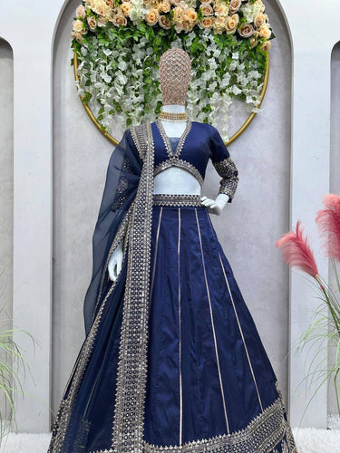 Blue Royal Tapeta Silk Lehenga Set with Sequin Embroidery & Organza Dupatta ClothsVilla