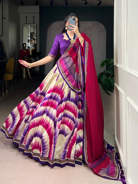 Purple Royal Tie‑Dye Dream Lehenga Set – Handcrafted Tasar Silk with Lace & Tassel Dupatta Clothsvilla Main image