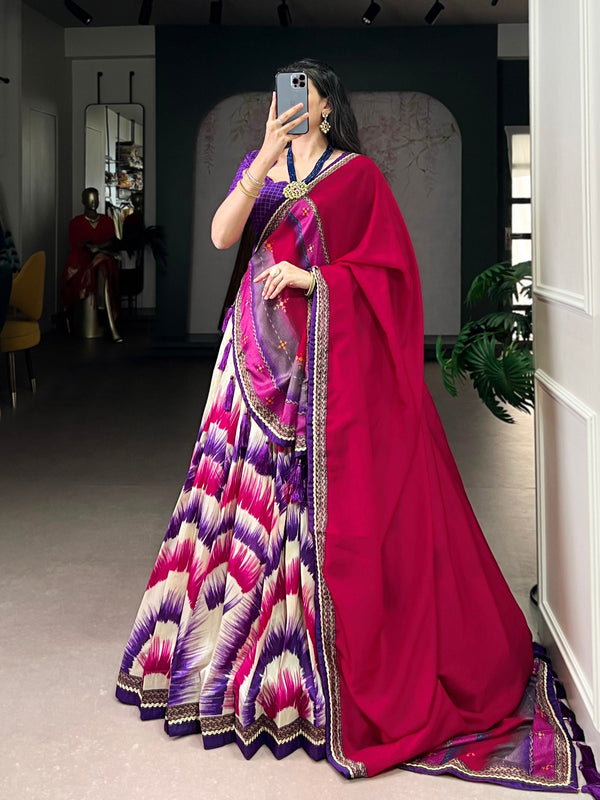 Purple Royal Tie‑Dye Dream Lehenga Set – Handcrafted Tasar Silk with Lace & Tassel Dupatta Clothsvilla