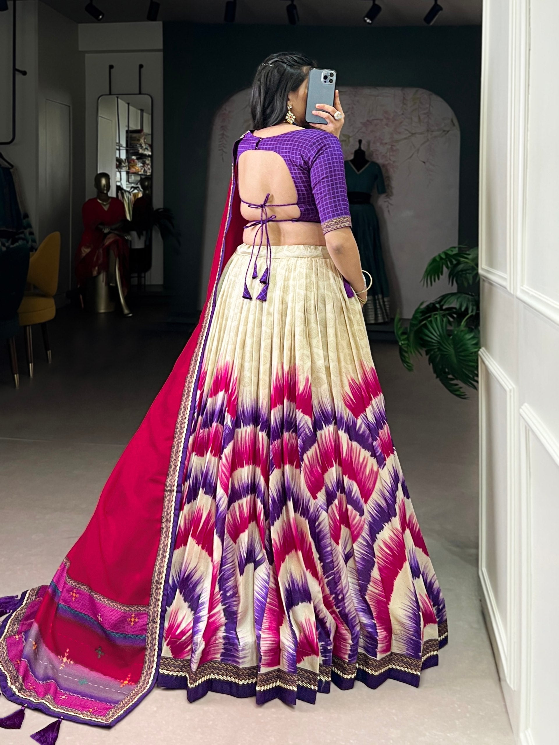 Purple Royal Tie‑Dye Dream Lehenga Set – Handcrafted Tasar Silk with Lace & Tassel Dupatta Clothsvilla