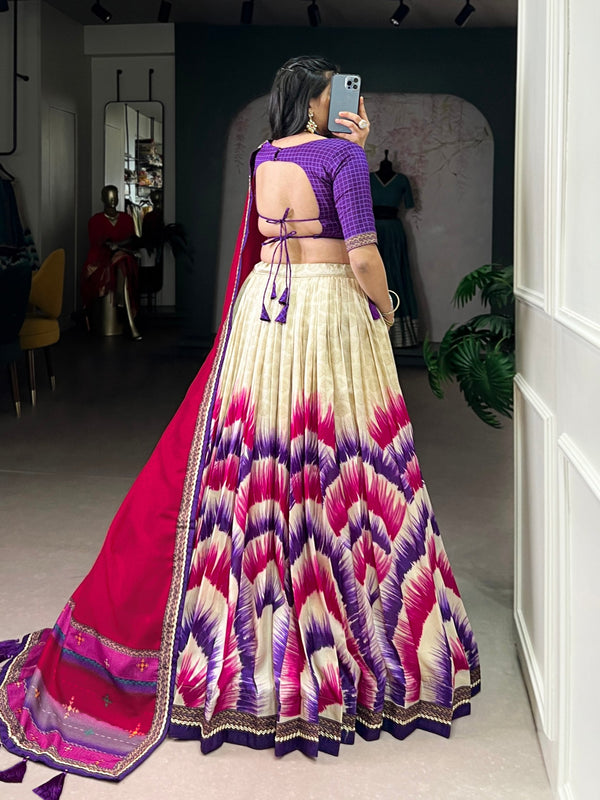 Purple Royal Tie‑Dye Dream Lehenga Set – Handcrafted Tasar Silk with Lace & Tassel Dupatta Clothsvilla