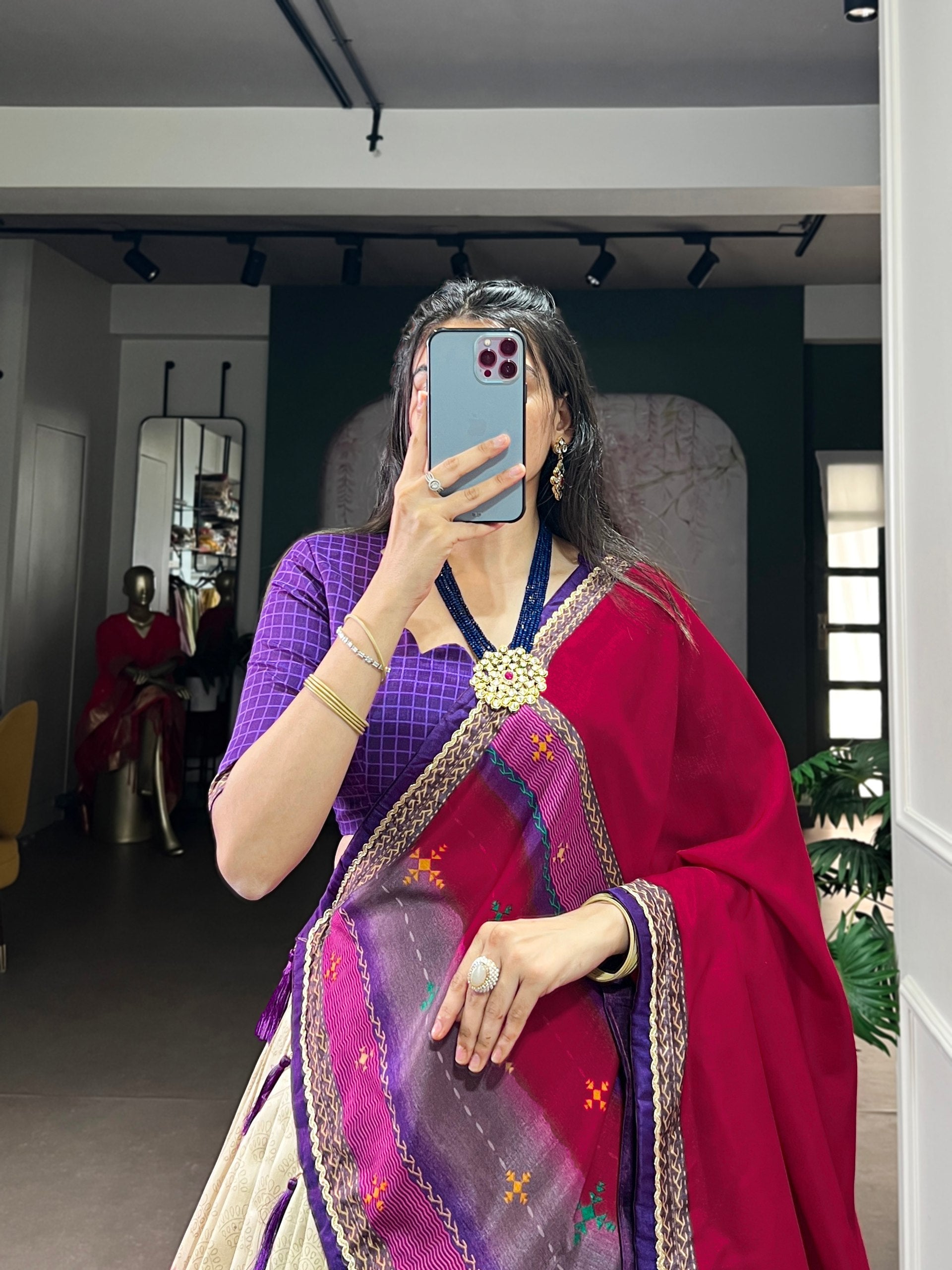 Purple Royal Tie‑Dye Dream Lehenga Set – Handcrafted Tasar Silk with Lace & Tassel Dupatta Clothsvilla