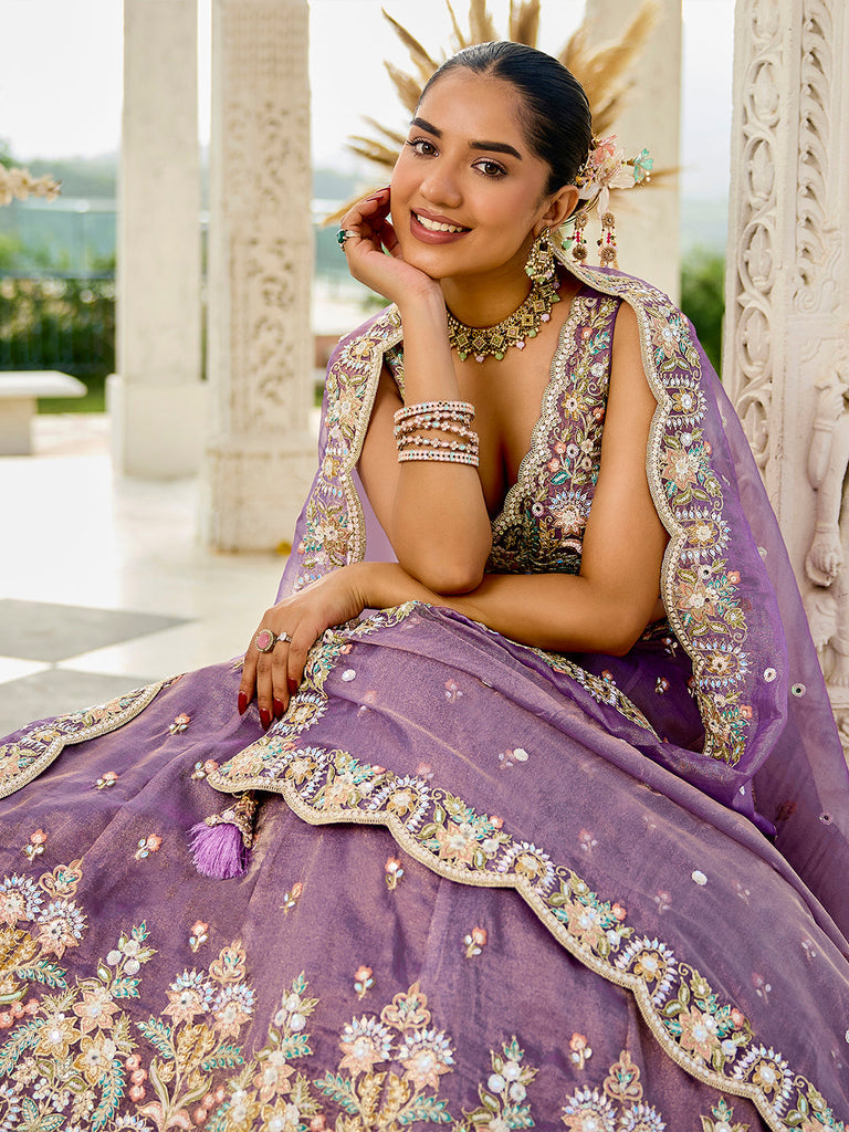 Purple Satin Silk Sequins & Embroidery Lehenga Choli with Ethnic Dupatta – Fully Stitched ClothsVilla