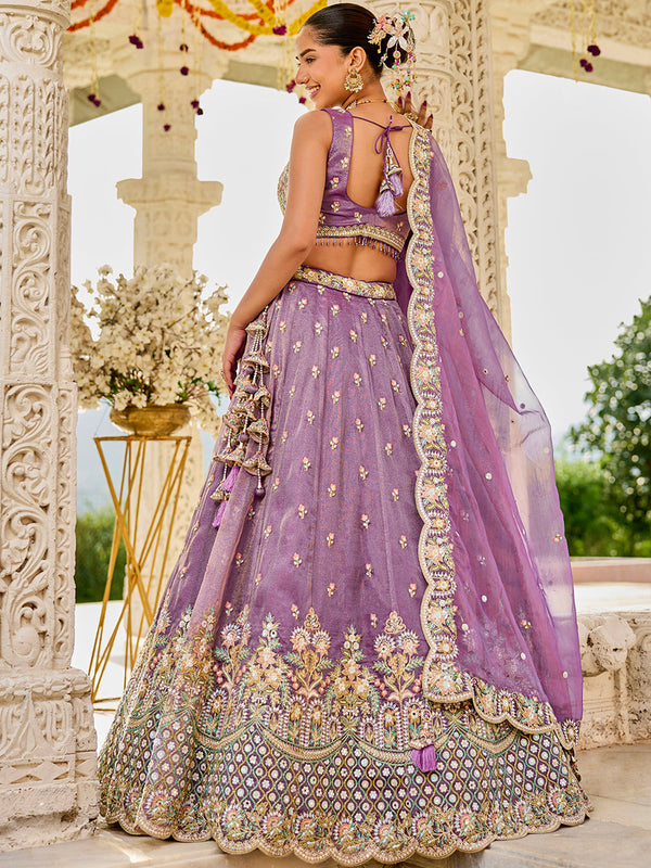 Purple Satin Silk Sequins & Embroidery Lehenga Choli with Ethnic Dupatta – Fully Stitched ClothsVilla
