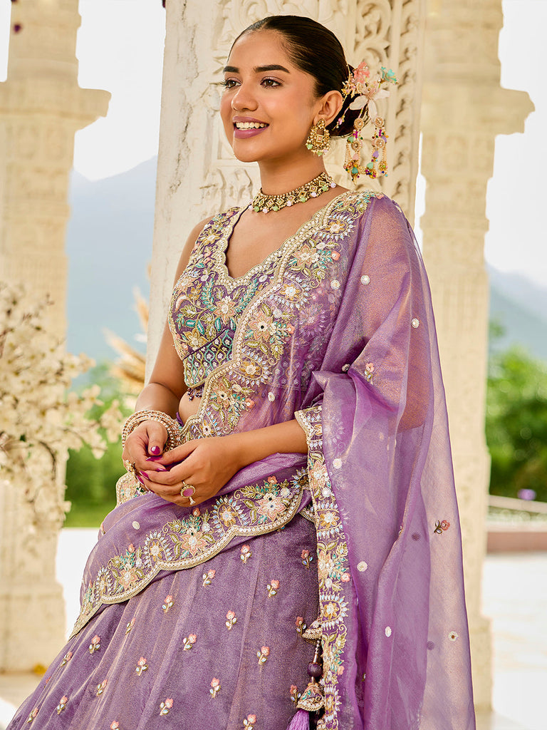 Purple Satin Silk Sequins & Embroidery Lehenga Choli with Ethnic Dupatta – Fully Stitched ClothsVilla