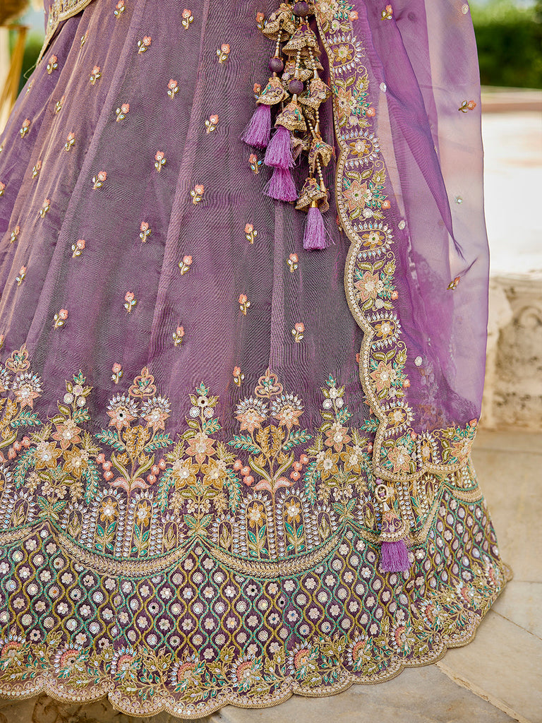 Purple Satin Silk Sequins & Embroidery Lehenga Choli with Ethnic Dupatta – Fully Stitched ClothsVilla