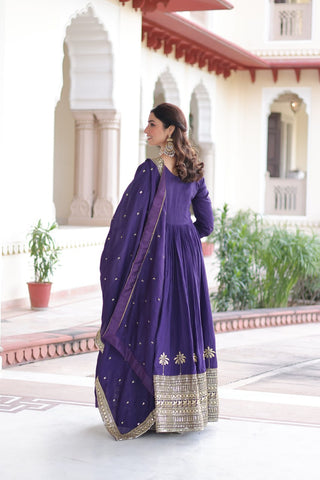 Purple Sequins Embroidered Gown ClothsVilla