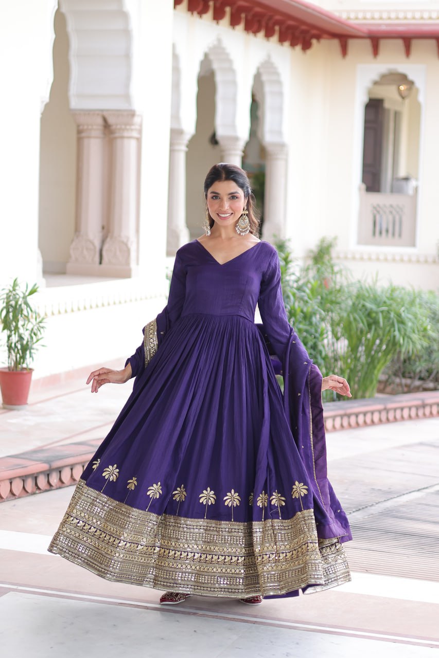 Purple Sequins Embroidered Gown ClothsVilla