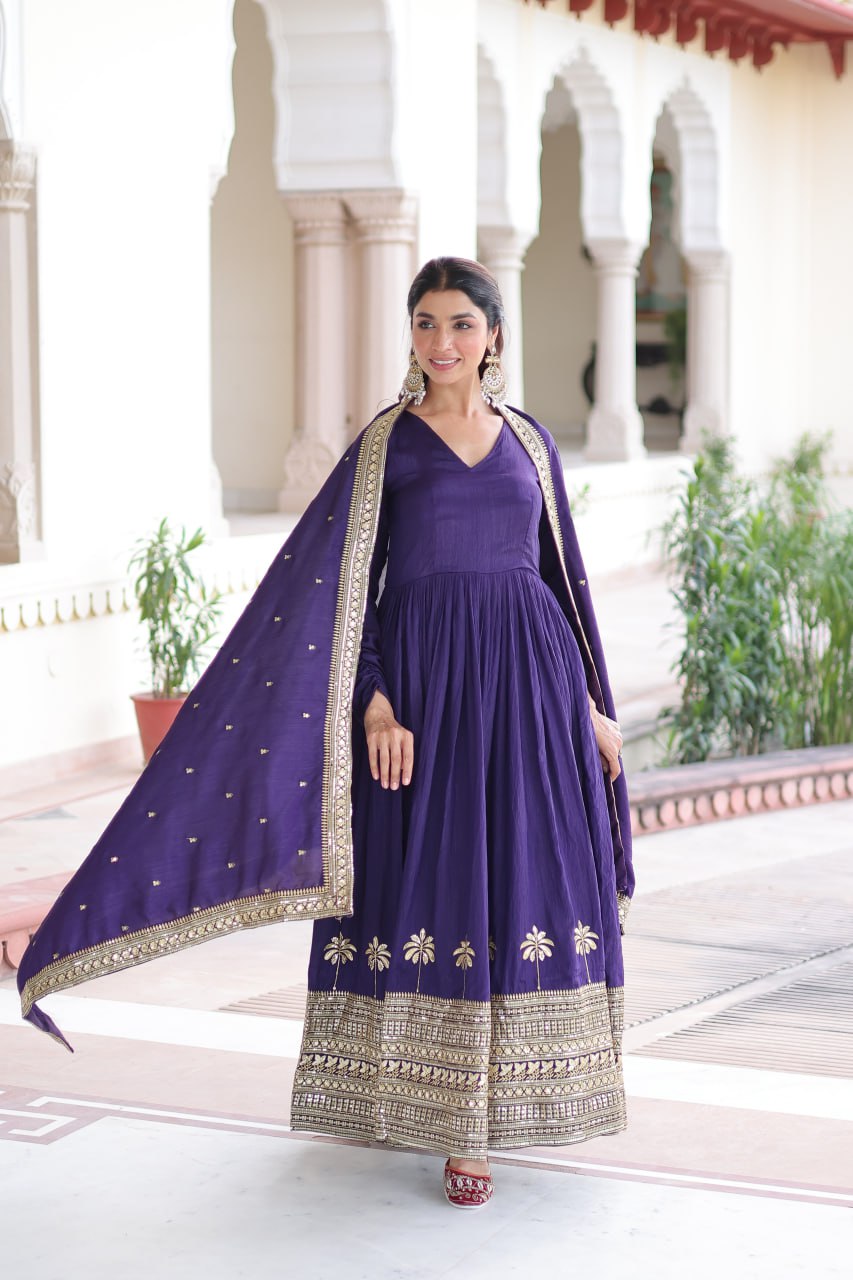 Purple Sequins Embroidered Gown ClothsVilla
