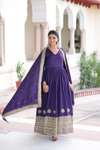 Purple Sequins Embroidered Gown ClothsVilla