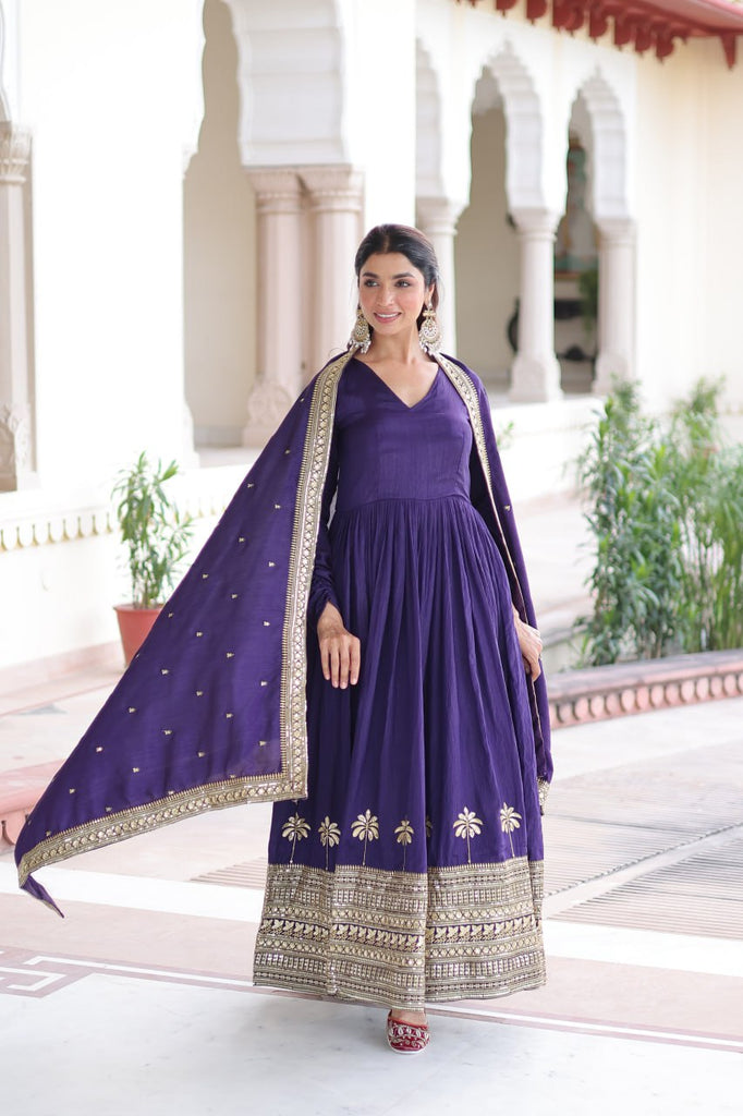 Purple Sequins Embroidered Gown ClothsVilla