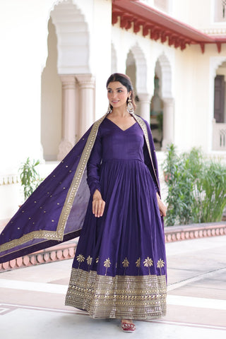 Purple Sequins Embroidered Gown ClothsVilla