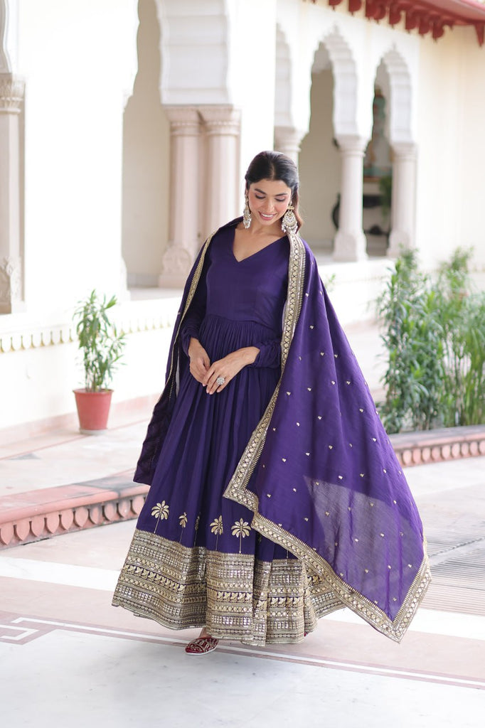 Purple Sequins Embroidered Gown ClothsVilla