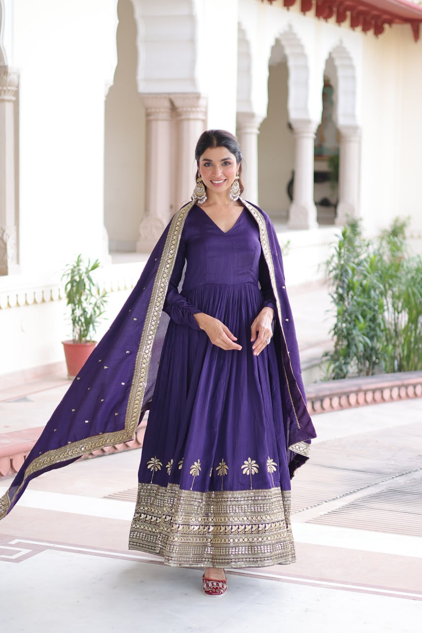 Purple Sequins Embroidered Gown ClothsVilla Main image