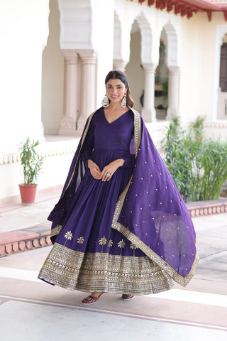 Purple Sequins Embroidered Gown ClothsVilla