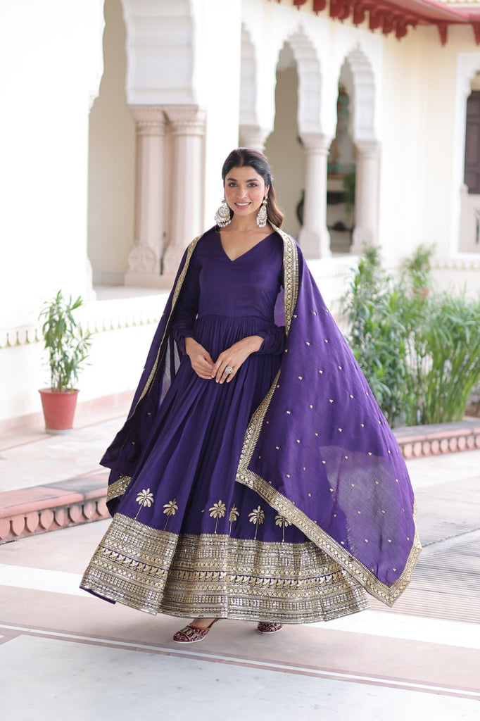 Purple Sequins Embroidered Gown ClothsVilla