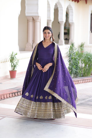 Purple Sequins Embroidered Gown ClothsVilla