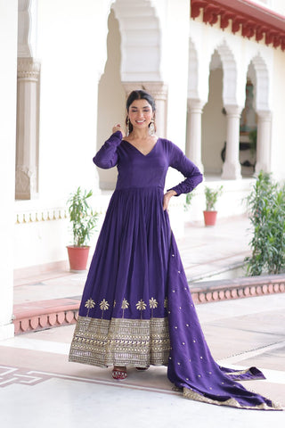 Purple Sequins Embroidered Gown ClothsVilla