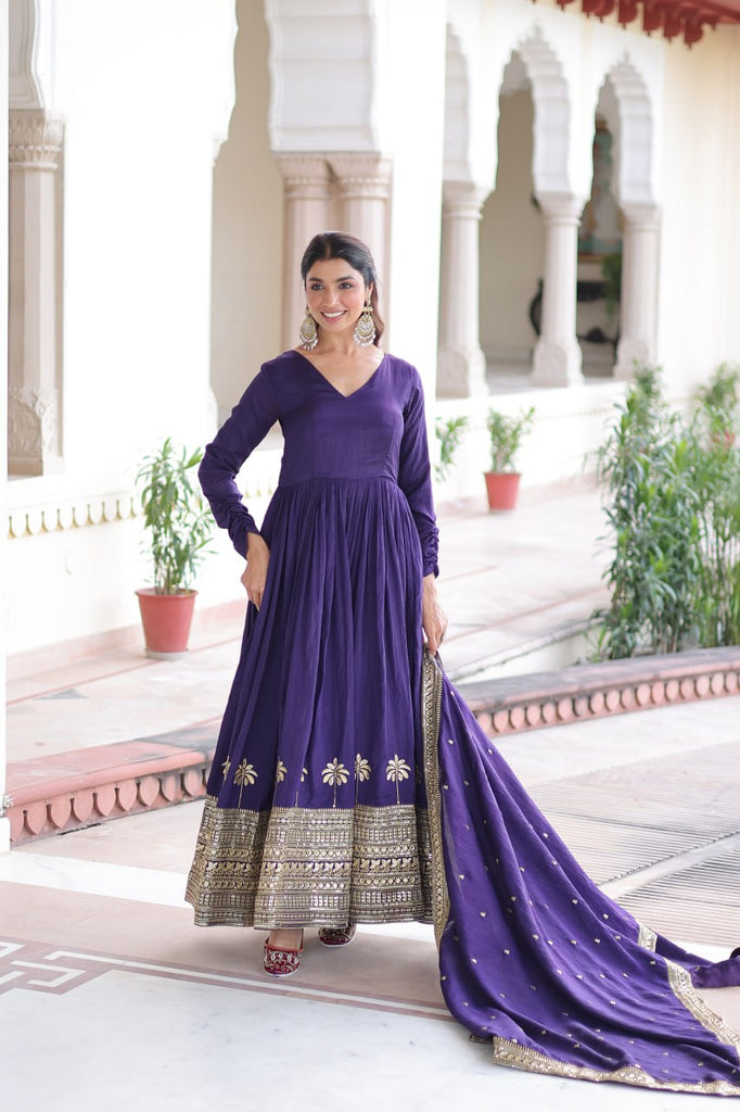 Purple Sequins Embroidered Gown ClothsVilla