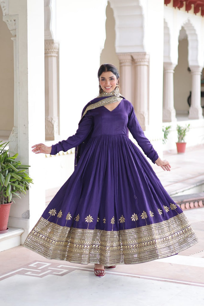 Purple Sequins Embroidered Gown ClothsVilla