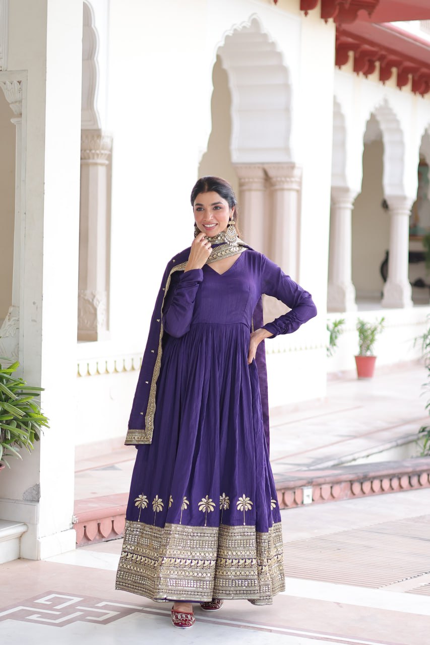 Purple Sequins Embroidered Gown ClothsVilla