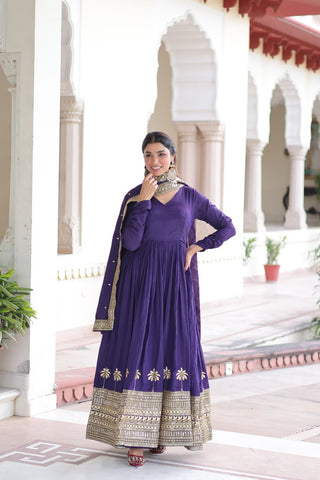 Purple Sequins Embroidered Gown ClothsVilla