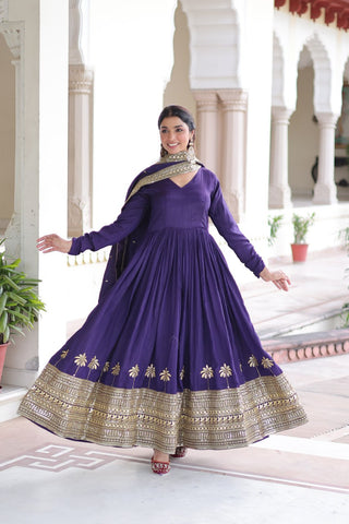 Purple Sequins Embroidered Gown ClothsVilla