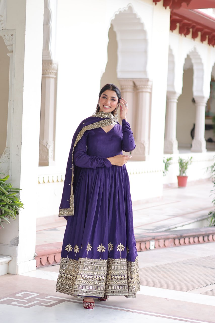 Purple Sequins Embroidered Gown ClothsVilla