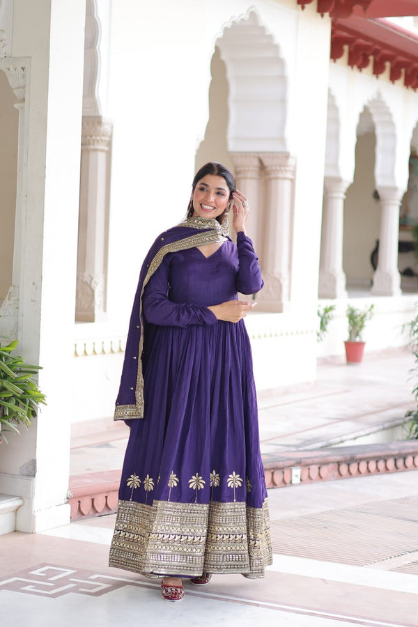 Purple Sequins Embroidered Gown ClothsVilla