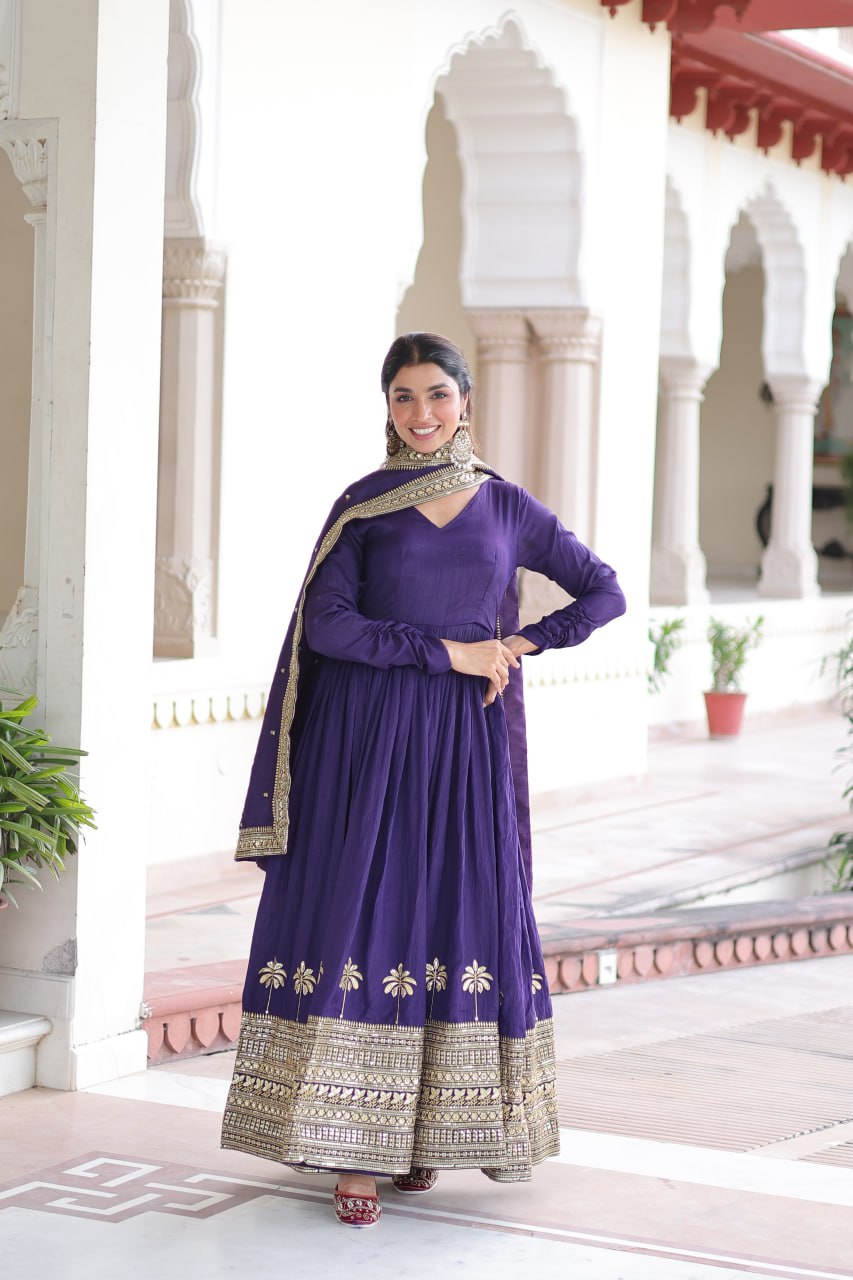 Purple Sequins Embroidered Gown ClothsVilla