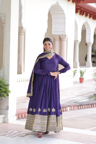 Purple Sequins Embroidered Gown ClothsVilla