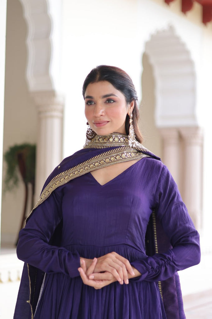 Purple Sequins Embroidered Gown ClothsVilla