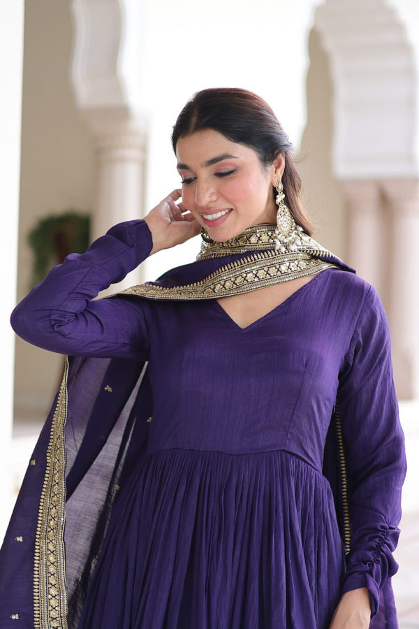 Purple Sequins Embroidered Gown ClothsVilla