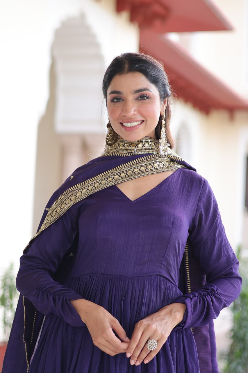Purple Sequins Embroidered Gown ClothsVilla